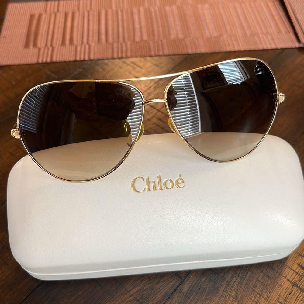 Chloé Gold & Green Aviator Sunglasses